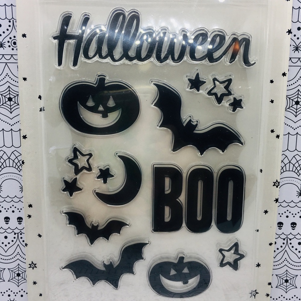 10 Halloween Acrylic Stamps Boo Moon Bat JOL Stars